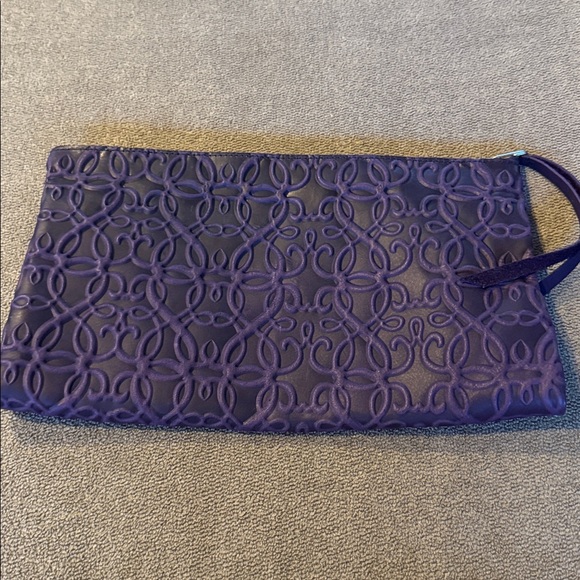 Alex and Ani Gabriel Embossed Leather Fold Over Purple Clutch (TD) - Picture 1 of 6